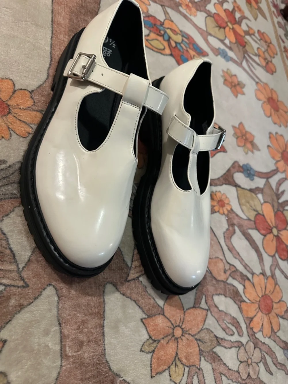 No Boundaries Cream Patent T-Strap Loafers